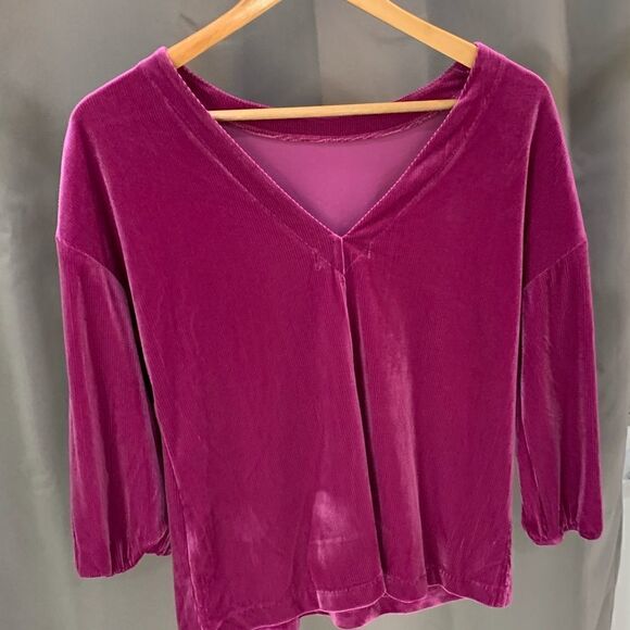 MOSSIMO pink purple velour ribbed 3/4 sleeve low back top holiday party XS - Picture 6 of 9